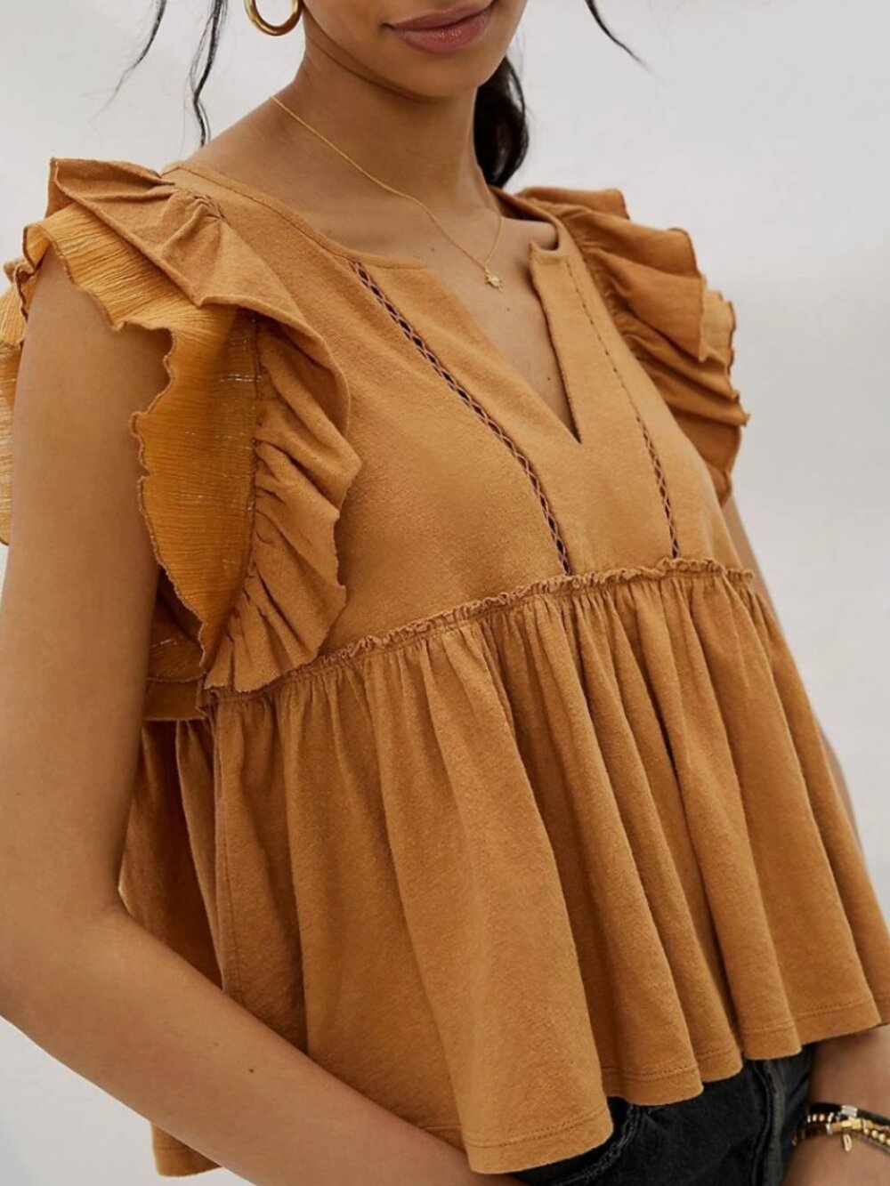 NWT Anthropologie Caroline Ruffled Babydoll Blouse Size Large